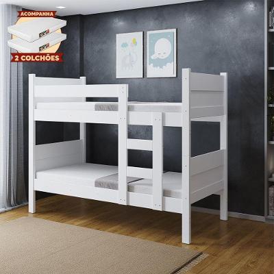 Beliche Solteiro Veneza com 2 Colchões 100% MDF Branco Fortaleza