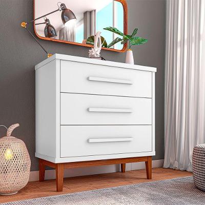 Comoda de Quarto Charlotte 3 Gavetas Branco Estilo Moderno para Organizacao do Ambiente