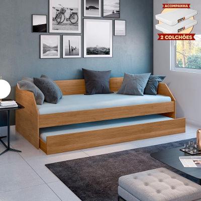 Bicama Solteiro Multifuncional Duo com Cama Auxiliar Estrutura MDF Amendoa Duo