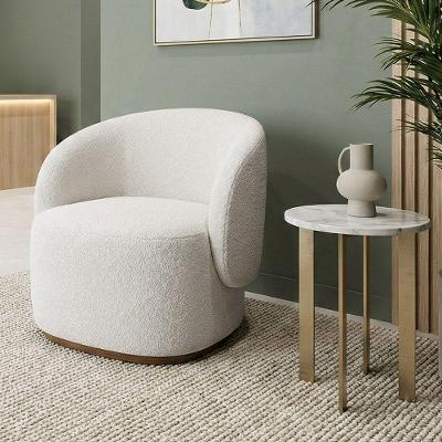 Poltrona Decorativa Orgânica Premium em Bouclê Italiano para Sala Moderna Off White