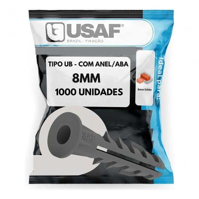 Bucha U Tradicional 8mm sem Aba para Fixacao em Alvenaria Caixa 1000 Unidades Usaf