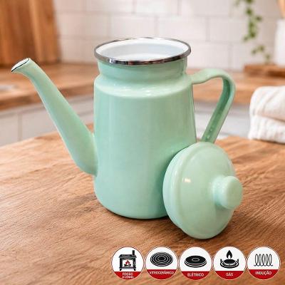 Bule Esmaltado Esmaltada Jade para Fogao Ferro Vintage Verde Jade 1,2L Charm