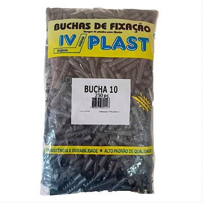 Bucha de Fixacao S10 10x50mm Anti Giro com Aletas Polietileno Alta Densidade 250 Unidades