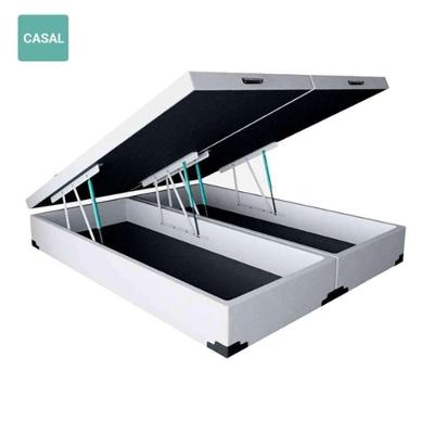 Cama Box Baú Casal 138x188 Bipartida em Madeira com Abertura Pneumática Branco RR Colchões