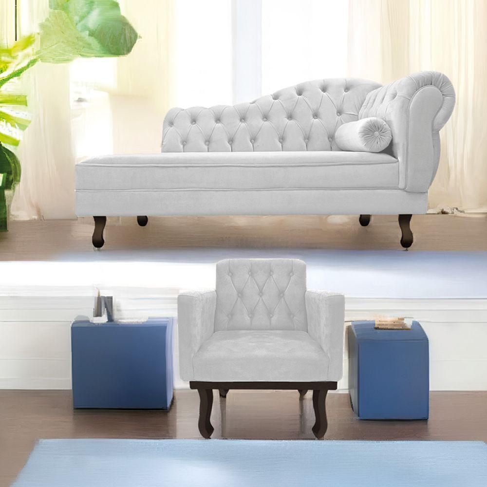 Kit Diva Recamier Diana 130Cm Lado Esquerdo E 01 Poltrona Classic Suede - Amarena Móveis Branco - 1