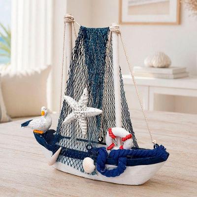 Barquinho Decorativo Nautico para Mesa Estilo Rustico Branco e Azul para Sala Ou Quarto