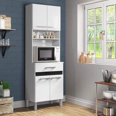 Armário de Cozinha AC410 4 Portas 1 Gaveta MDF MDP 60cm Branco e Preto Decibal Móveis