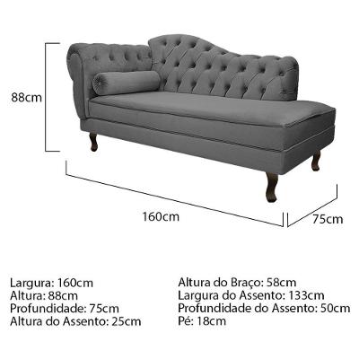 Kit Diva Recamier Diana 160Cm Lado Direito E 02 Poltronas Julia Linho - Amarena Móveis Cinza Escuro