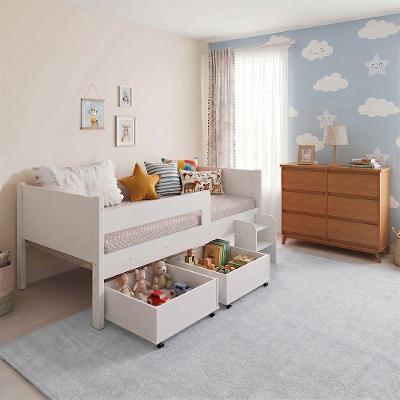 Conjunto Cama Infantil Luna Plus e Comoda Londres 6 Gavetas MDF MDP Branco Nature Off White Conffort