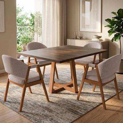 Conjunto Mesa Isabela com Helen 4 Lugares Tampo MDF Freijó Bege Linho 120cm Ideal Decor