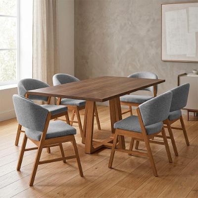Conjunto Mesa Julia com 6 Cadeiras Débora Tampo MDF 1,6m Freijó Cinza Linho Ideal Decor