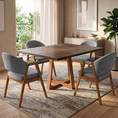 Conjunto Mesa Isabela com Helen 4 Lugares Tampo MDF Freijó Veludo Cinza 120cm Ideal Decor