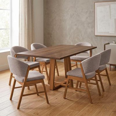Conjunto de Jantar Julia com Débora 6 Lugares Tampo MDF Freijó Cadeiras Veludo Bege Mesa 160cm Ideal
