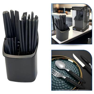 Conjunto de Talheres Capri 25 Peças Plástico e Inox Aço Inox Preto Fosco com Suporte Fratelli