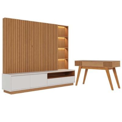 Conjunto Aparador e Estante Iris 3 Prateleiras MDP MDF 240cm Freijo Off White Casah