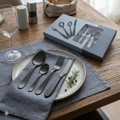 Faqueiro de Talheres Faqueiro Inox 24 Peças Preto Aço Inox para Mesa Posta Black Fratelli Inox