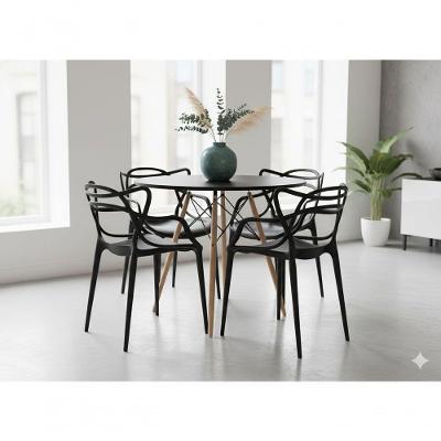 Conjunto Mesa Eiffel 4 Lugares Tampo MDF Preto 90cm com Cadeiras Allegra Decoreshop