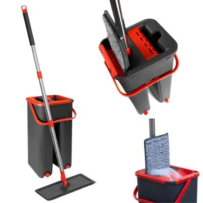 Flat Mop Rodo Magico Lava e Seca com Balde Refil Microfibra Cabo Inox Ajustavel para Limpeza