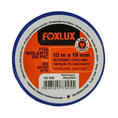Fita Isolante 10m para Conexoes Eletricas Alta Aderencia Azul Foxlux