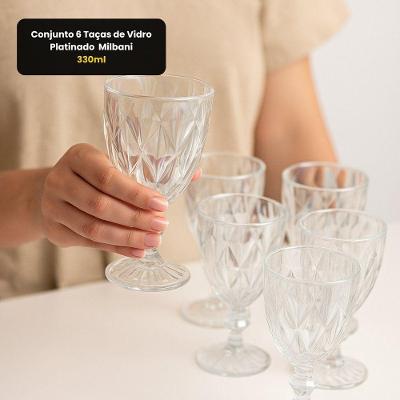 Conjunto 6 Taças de Vidro Platinado Milbani 330ML para Água Sucos e Drinks Mesa Posta Fratelli