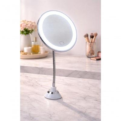 Espelho de Mesa LED para Maquiagem USB Redondo 17,5cm Haste Flexivel 360 graus  Branco Black Bull