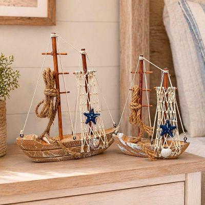 Enfeite Decorativo Náutico Barquinho Decorativo Kit 2 Peças para Mesa Madeira Marrom