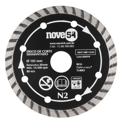Disco de Corte Diamantado Turbo 105mm N2 para Mármore Granito Concreto Tijolo Telhas Alvenaria
