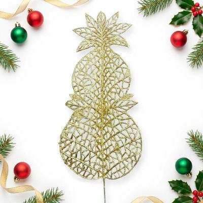 Enfeite Natalino Ramos Natalino para Decoracao de Arvore e Mesa Kit 14 Pecas Dourado 50cm