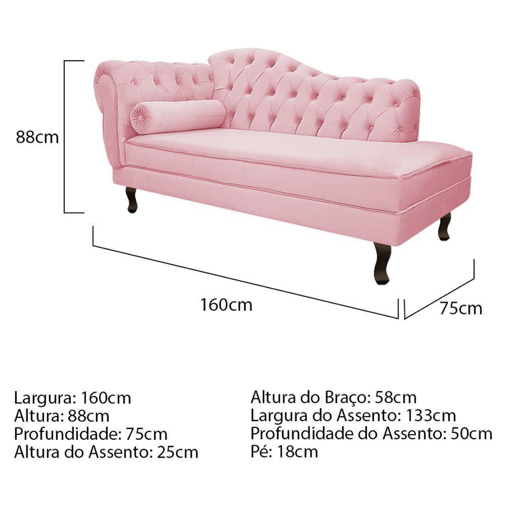 Kit Diva Recamier Diana 160Cm Lado Direito E 02 Poltronas Julia Suede - Amarena Móveis Rosa Bebê - 3