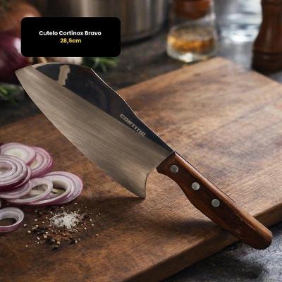 Cutelo Cortinox Bravo 28,5cm Aco Inox Cabo de Madeira para Carnes com Osso Thika Importadora