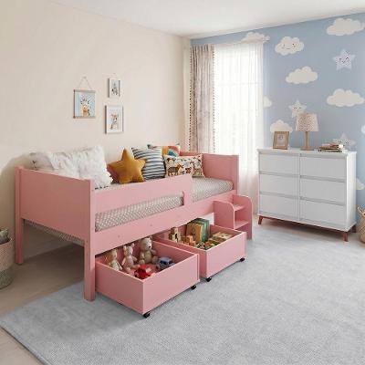 Conjunto Cama Infantil Luna Plus com Comoda Londres 6 Gavetas MDF MDP Branco Rosa Conffort Casa