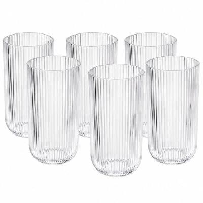 Conjunto de Copos 6 Unidades Vidro Canelado 420ML Long Drink para Bebidas Frias Transparente Carisma