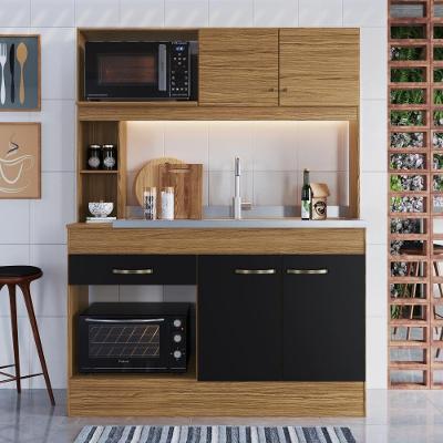 Cozinha Compacta 7072 4 Portas 1 Gaveta 143cm Naturalle e Preto Decibal Moveis