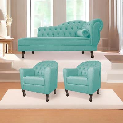 Kit Diva Recamier Diana 140Cm Lado Esquerdo E 02 Poltronas Julia Suede - Amarena Móveis Azul Tiffany