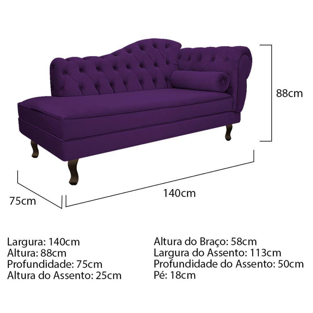 Kit Diva Recamier Diana 140Cm Lado Esquerdo E 02 Poltronas Julia Suede - Amarena Móveis Roxo - 3