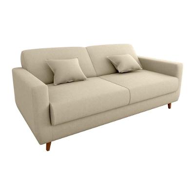Sofá Cama Casal Emília 2 Lugares 190cm Bege Suede com Almofadas Matrix