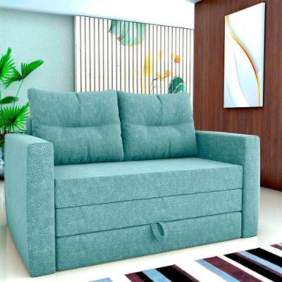 Sofá Cama Luma 2 Lugares Casal 148cm Azul Bouclê Madeira Eucalipto Matrix