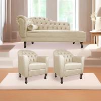 Kit Diva Recamier Diana 160Cm Lado Direito E 02 Poltronas Julia Corano - Amarena Móveis Bege - 1