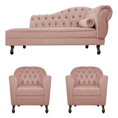 Kit Diva Recamier Diana 140Cm Lado Esquerdo E 02 Poltronas Julia Suede - Amarena Móveis Rosê