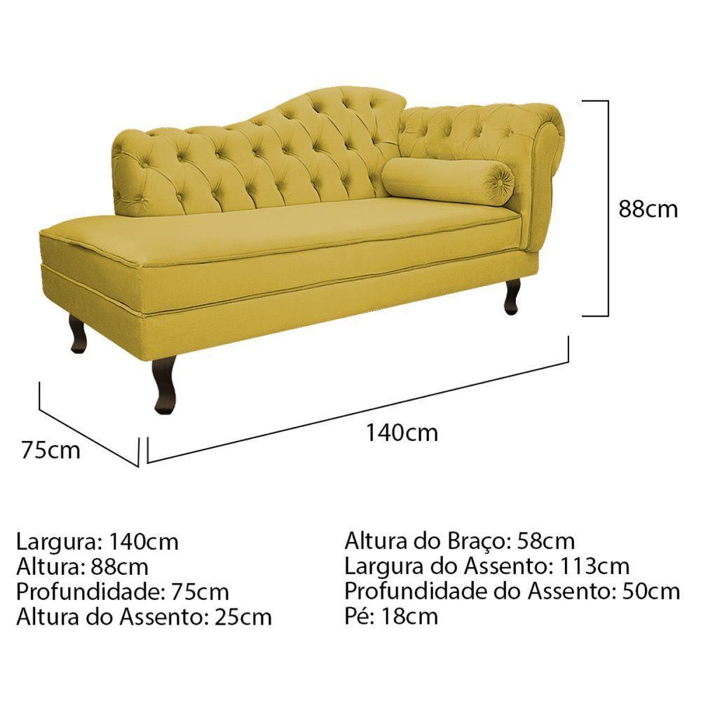 Kit Diva Recamier Diana 140Cm Lado Esquerdo E 02 Poltronas Julia Suede - Amarena Móveis Amarelo - 3