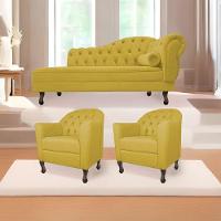 Kit Diva Recamier Diana 140Cm Lado Esquerdo E 02 Poltronas Julia Suede - Amarena Móveis Amarelo - 1
