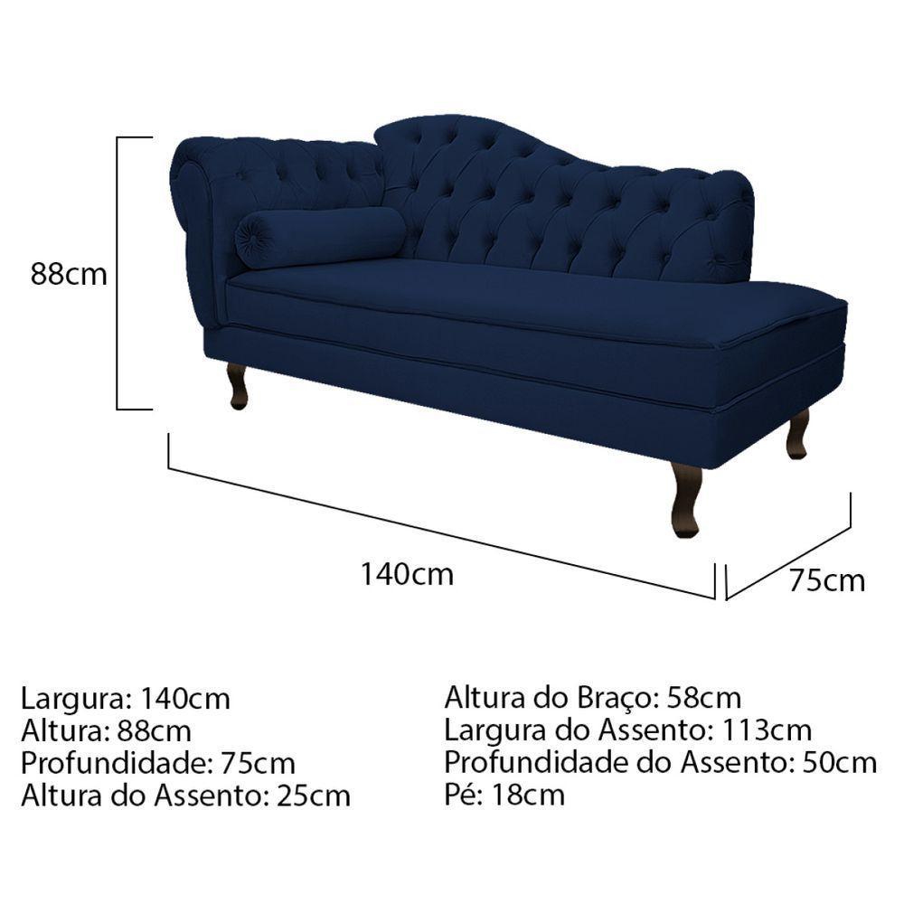 Kit Diva Recamier Diana 140Cm Lado Direito E 02 Poltronas Julia Suede - Amarena Móveis Azul Marinho - 3