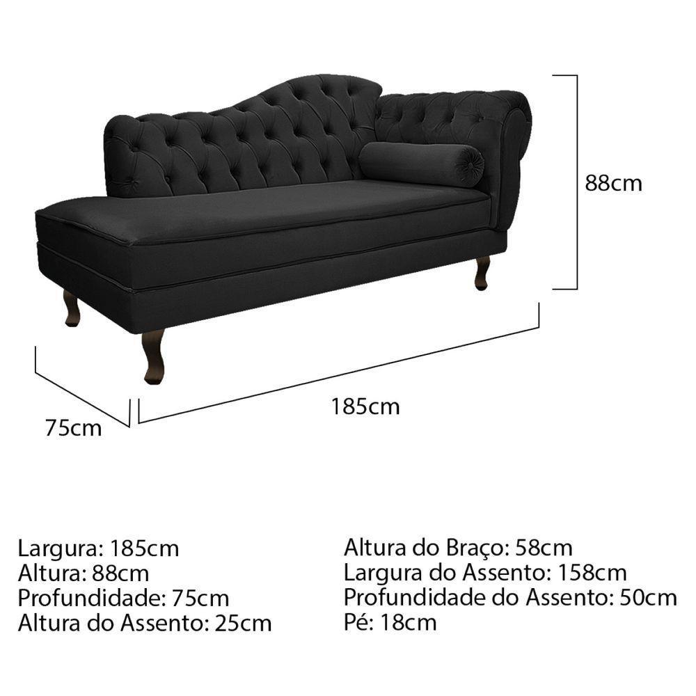 Kit Diva Recamier Diana 185Cm Lado Esquerdo E 01 Poltrona Classic Suede - Amarena Móveis Preto - 6