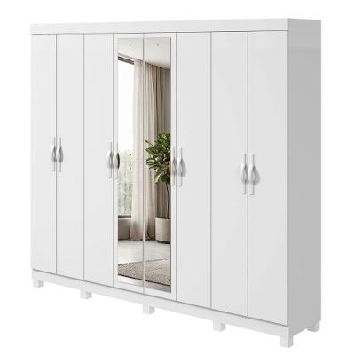 Guarda Roupa Casal Serena 8 Portas de Bater com Espelho 6 Gavetas MDF Branco