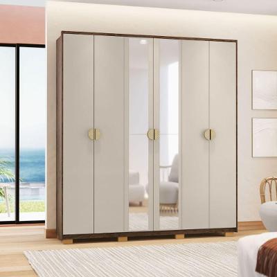 Guarda Roupa Casal Málaga 6 Portas Giratórias 4 Gavetas MDF Imbuia Fendi