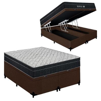 Cama Box Baú King Royal Air Molas Ensacadas Suede Marrom Royal Sleep