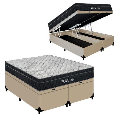 Cama Box com Baú King Royal Air Molas Ensacadas Antiácaro Sintético Bege Royal