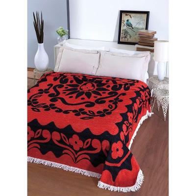 Colcha Casal Chenille Canelada Flórida Verm/preto Jolitex