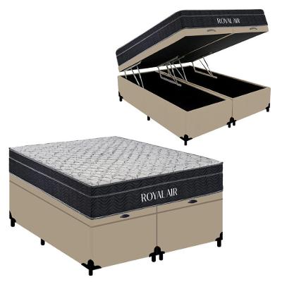Kit Cama Box Baú Queen Royal Air Molas Ensacadas Madeira Bege Royal