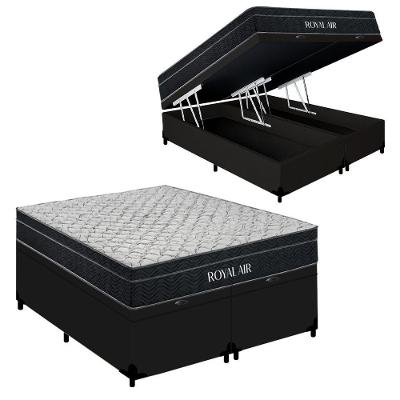 Cama Box Baú King Royal Air Molas Ensacadas Sintético Preto Royal
